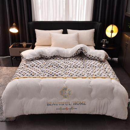 91家纺网 家纺一手货源 找家纺 芃成 2022新款加厚牛奶绒羊羔绒绣花冬被被芯 四叶草灰