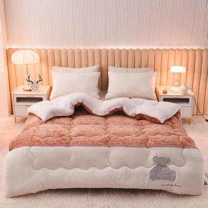 芃成 2022新款加厚牛奶绒羊羔绒绣花冬被被芯 小香风熊桔