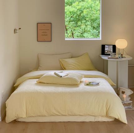 91家纺网 家纺一手货源 找家纺 六巷胡同 2022新款ins博主风立体绞花牛奶绒四件套 茉莉黄