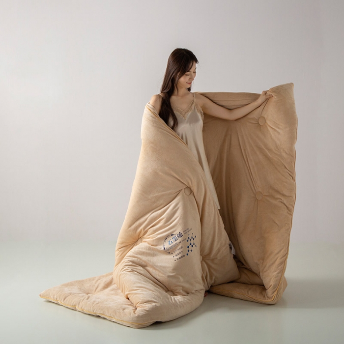 91家纺网 家纺一手货源 找家纺 被靠被 2023新款石墨烯科技发热被子系列 土豪金