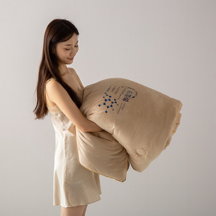 91家纺网 家纺一手货源 找家纺 被靠被 2023新款石墨烯科技发热被子系列 土豪金