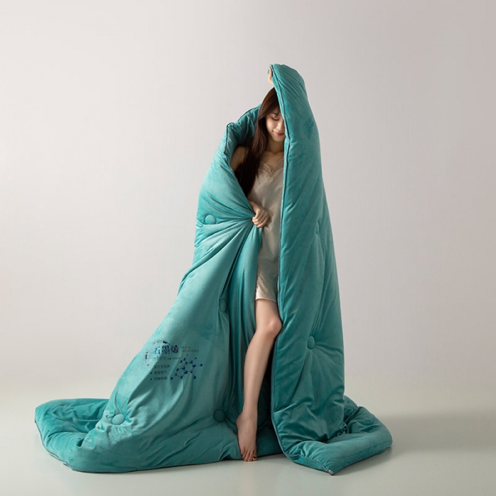 91家纺网 家纺一手货源 找家纺 被靠被 2023新款石墨烯科技发热被子系列 云雾蓝