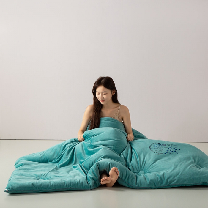 91家纺网 家纺一手货源 找家纺 被靠被 2023新款石墨烯科技发热被子系列 云雾蓝