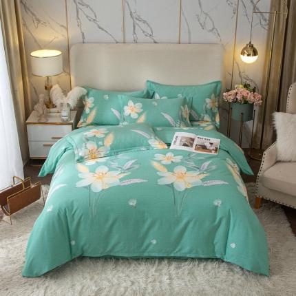 金纱玉纺 2022新款全棉印花加厚磨毛四件套晨沐-绿