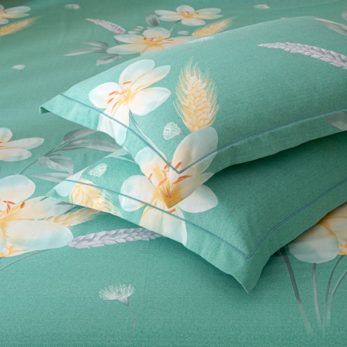 91家纺网 家纺一手货源 找家纺 金纱玉纺 2022新款全棉印花加厚磨毛四件套晨沐-绿