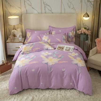 91家纺网 家纺一手货源 找家纺 金纱玉纺 2022新款全棉印花加厚磨毛四件套晨沐-紫