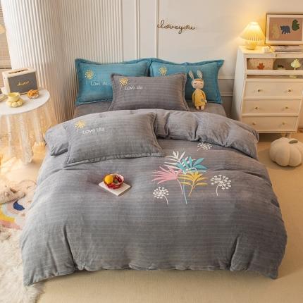 91家纺网 家纺一手货源 找家纺 纽缦 2022新款牛奶绒四件套爱之音系列 爱之音银灰