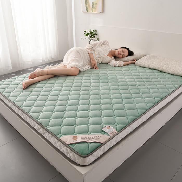 91家纺网 家纺一手货源 找家纺 亿丁点 2023新款牛奶绒乳胶记忆棉双人床垫 大床翠绿