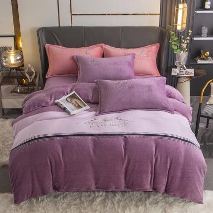 91家纺网 家纺一手货源 找家纺 纽缦 2022新款牛奶绒四件套 鹿有你（浪漫紫）