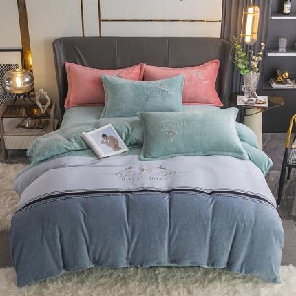91家纺网 家纺一手货源 找家纺 纽缦 2022新款牛奶绒四件套 鹿有你（优雅蓝绿)