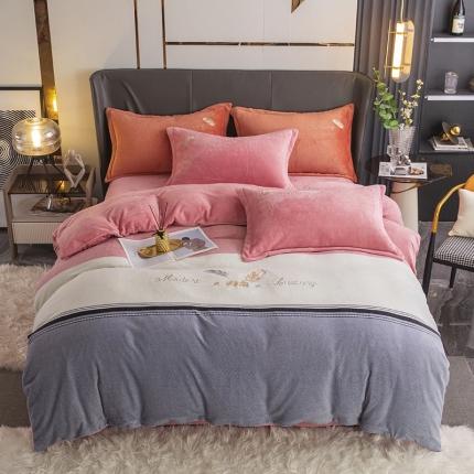 纽缦 2022新款牛奶绒四件套彩色叶羽系列 彩色叶羽（爱恋玉）