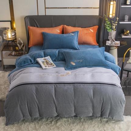 纽缦 2022新款牛奶绒四件套彩色叶羽系列 彩色叶羽（宾利蓝）