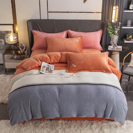 纽缦 2022新款牛奶绒四件套彩色叶羽系列 彩色叶羽（阳光橙）