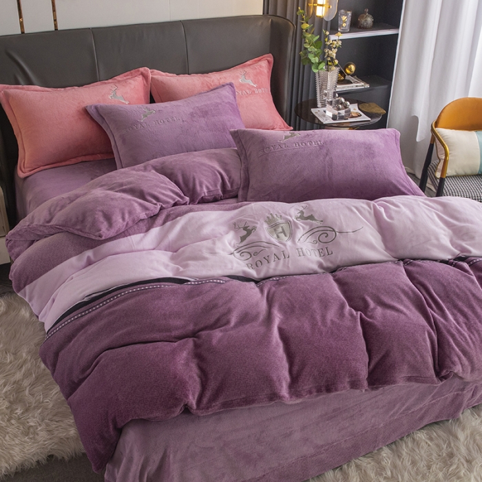 91家纺网 家纺一手货源 找家纺 纽缦 2022新款牛奶绒四件套 鹿有你（浪漫紫）