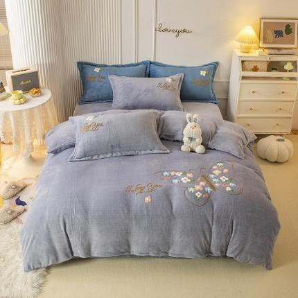 纽缦 2022新款牛奶绒四件套蝶舞系列 蝶舞灰色