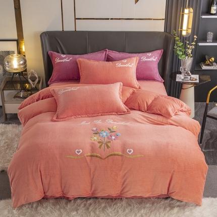 91家纺网 家纺一手货源 找家纺 纽缦 2022新款牛奶绒四件套梦幻花语系列 梦幻花语玉色