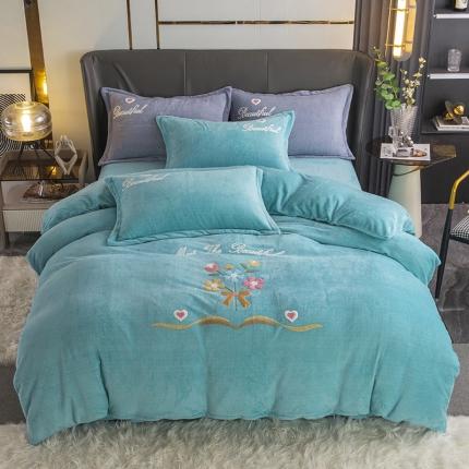 纽缦 2022新款牛奶绒四件套梦幻花语系列 梦幻花语水绿