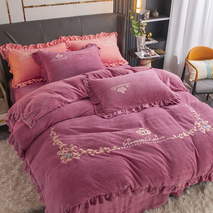 91家纺网 家纺一手货源 找家纺 纽缦 2022新款牛奶绒四件套时尚典范系列 时尚典范豆沙