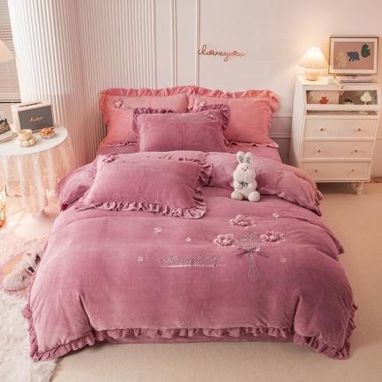 纽缦 2022新款牛奶绒四件套唯爱系列 唯爱豆沙