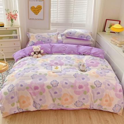 91家纺网 家纺一手货源 找家纺 乐童 全棉网红直播爆款吊边＋一字绣工艺款四件套（三）紫韵花开