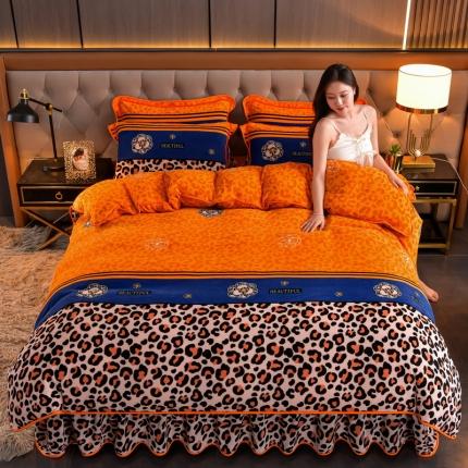 91家纺网 家纺一手货源 找家纺 澳洲羽 2024新款高克重印花牛奶绒四件套 爱尚豹纹