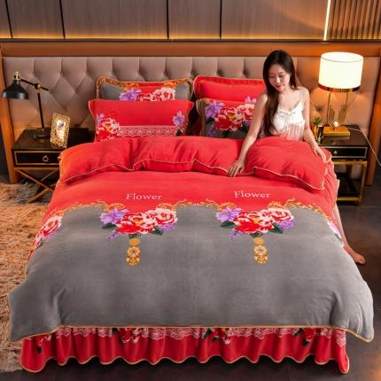 91家纺网 家纺一手货源 找家纺 澳洲羽 2024新款高克重印花牛奶绒四件套 梦语芬芳