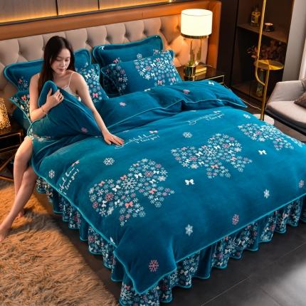 澳洲羽 2024新款高克重印花牛奶绒四件套 漫天飞舞