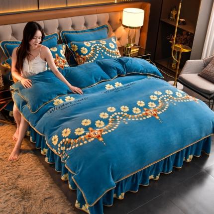 澳洲羽 2024新款高克重印花牛奶绒四件套 温婉佳人