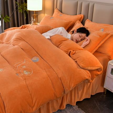 91家纺网 家纺一手货源 找家纺 （总）澳洲羽 2024新款纯色牛奶绒绣花四件套