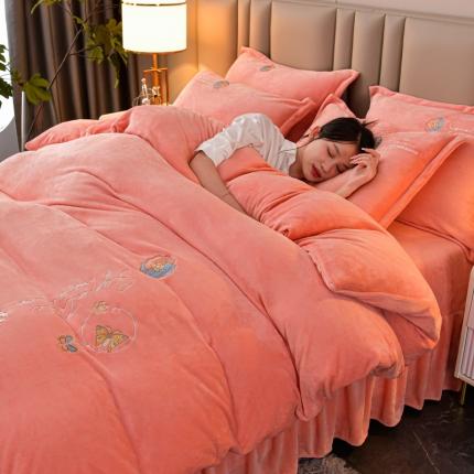 91家纺网 家纺一手货源 找家纺 （总）澳洲羽 2024新款纯色牛奶绒绣花四件套