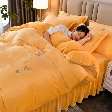 91家纺网 家纺一手货源 找家纺 （总）澳洲羽 2024新款纯色牛奶绒绣花四件套