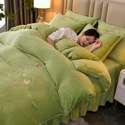 91家纺网 家纺一手货源 找家纺 （总）澳洲羽 2024新款纯色牛奶绒绣花四件套