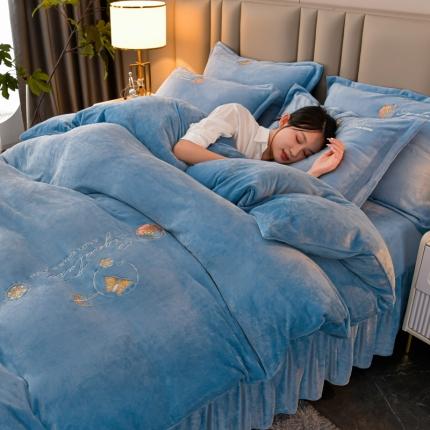 91家纺网 家纺一手货源 找家纺 （总）澳洲羽 2024新款纯色牛奶绒绣花四件套