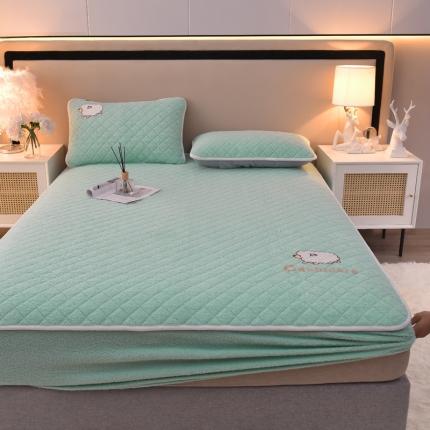 91家纺网 家纺一手货源 找家纺 好眠好梦家纺2023新款暖羊绒羊绒蛋白纤维床笠三件套 云母绿