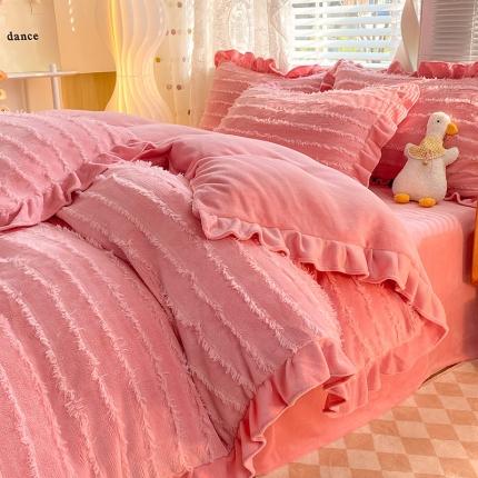 91家纺网 家纺一手货源 找家纺 （总）秋艳家纺 2023新款纯色牛奶绒流苏款四件套