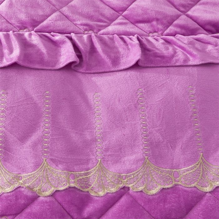 91家纺网 家纺一手货源 找家纺 十个点家纺 2024新款刺绣水晶绒床盖三件套 紫色