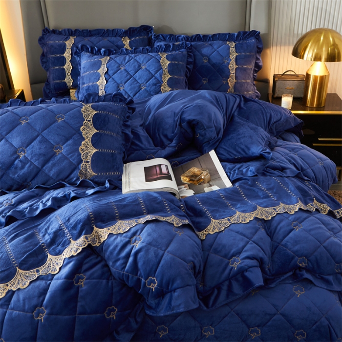 91家纺网 家纺一手货源 找家纺 （总）十个点家纺 2024新款刺绣水晶绒床盖四件套