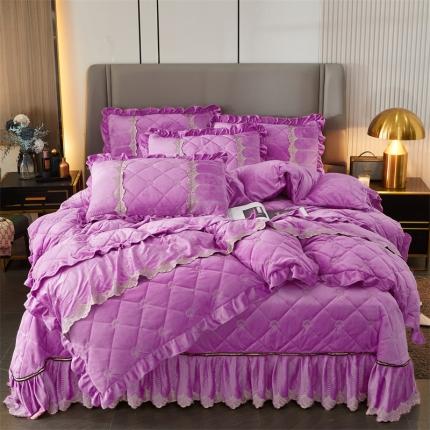 十个点家纺 2024新款刺绣水晶绒床盖四件套 紫色