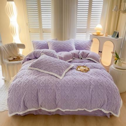 91家纺网 家纺一手货源 找家纺 仟网汇 2022新款塔芙绒牛奶绒四件套 香芋紫