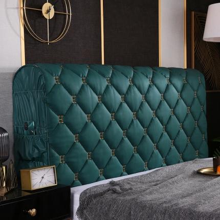 91家纺网 家纺一手货源 找家纺 情恒 2025新款防撞加厚夹棉刺绣绗缝全包床头罩大靠背靠垫-科技布 梦幻绿