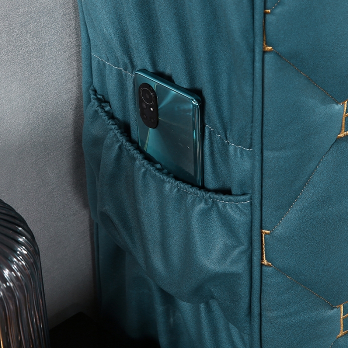 91家纺网 家纺一手货源 找家纺 情恒 2025新款防撞加厚夹棉刺绣绗缝全包床头罩大靠背靠垫-科技布 梦幻蓝