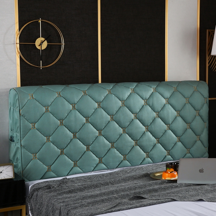 91家纺网 家纺一手货源 找家纺 情恒 2025新款防撞加厚夹棉刺绣绗缝全包床头罩大靠背靠垫-科技布 墨绿