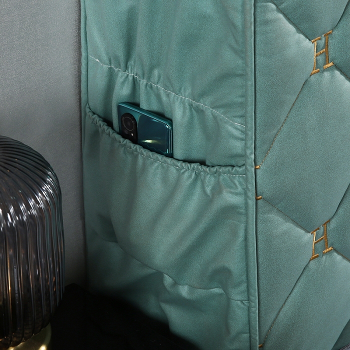 91家纺网 家纺一手货源 找家纺 情恒 2025新款防撞加厚夹棉刺绣绗缝全包床头罩大靠背靠垫-科技布 墨绿