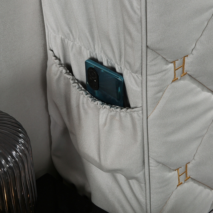 91家纺网 家纺一手货源 找家纺 情恒 2025新款防撞加厚夹棉刺绣绗缝全包床头罩大靠背靠垫-科技布 浅灰