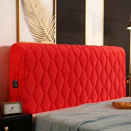 91家纺网 家纺一手货源 找家纺 情恒 2025新款防撞加厚夹棉刺绣绗缝全包床头罩大靠背靠垫-菱形款 中国红