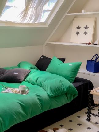 91家纺网 家纺一手货源 找家纺 （总）洋铭区2022新款小清新撞色系列绒四件套