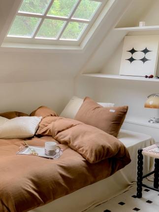 91家纺网 家纺一手货源 找家纺 （总）洋铭区2022新款小清新撞色系列绒四件套