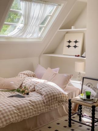 91家纺网 家纺一手货源 找家纺 洋铭区2022新款小清新撞色系列绒四件套 杏仁格