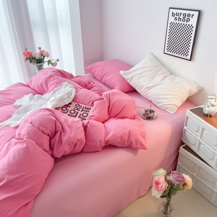 91家纺网 家纺一手货源 找家纺 雨帆家纺2022新款纯色系列四件套 完美绽放