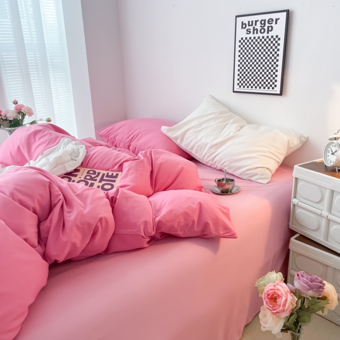 91家纺网 家纺一手货源 找家纺 雨帆家纺2022新款纯色系列四件套 完美绽放